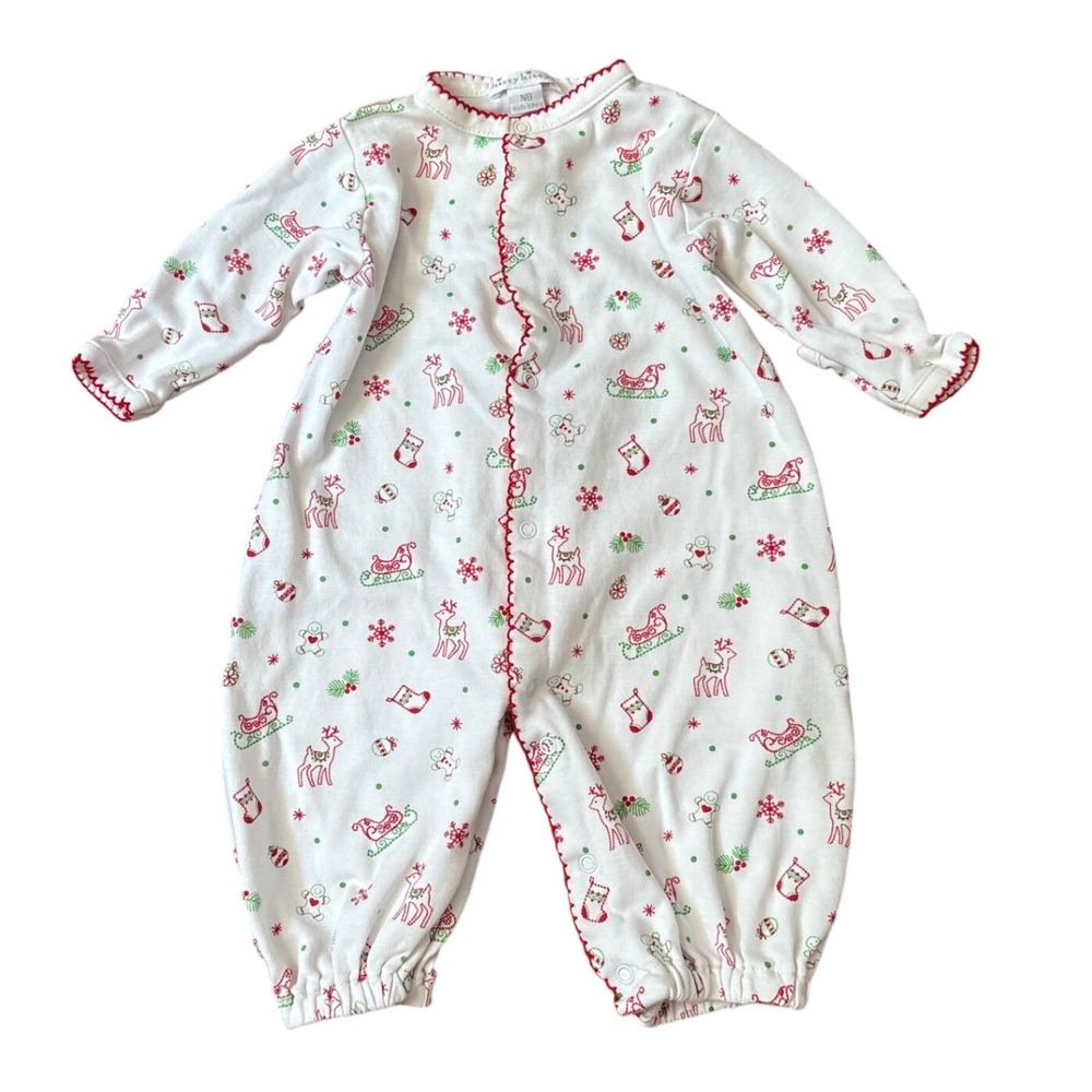 Kissy Kissy Footless Sleeper Kids White Holiday Reindeer Pima Cotton SIZE NB